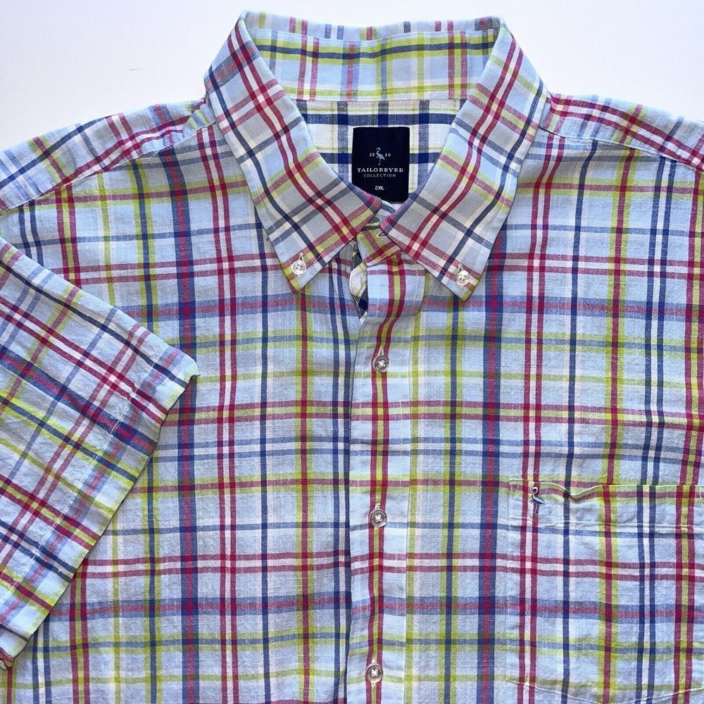 Tailorbyrd Blue Pastel Spring Plaid Short‎ Sleeve Button Down Shirt Mens 2XL